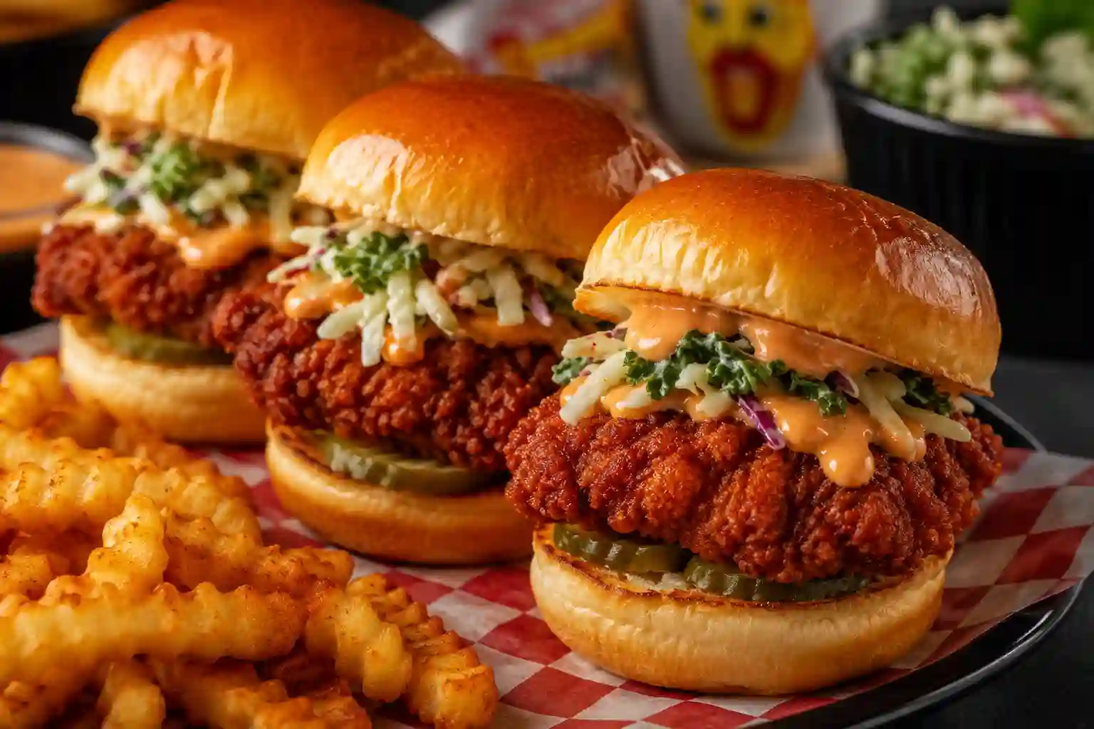 Dave's Signature Sandwich with fries in Dave's Hot Chicken