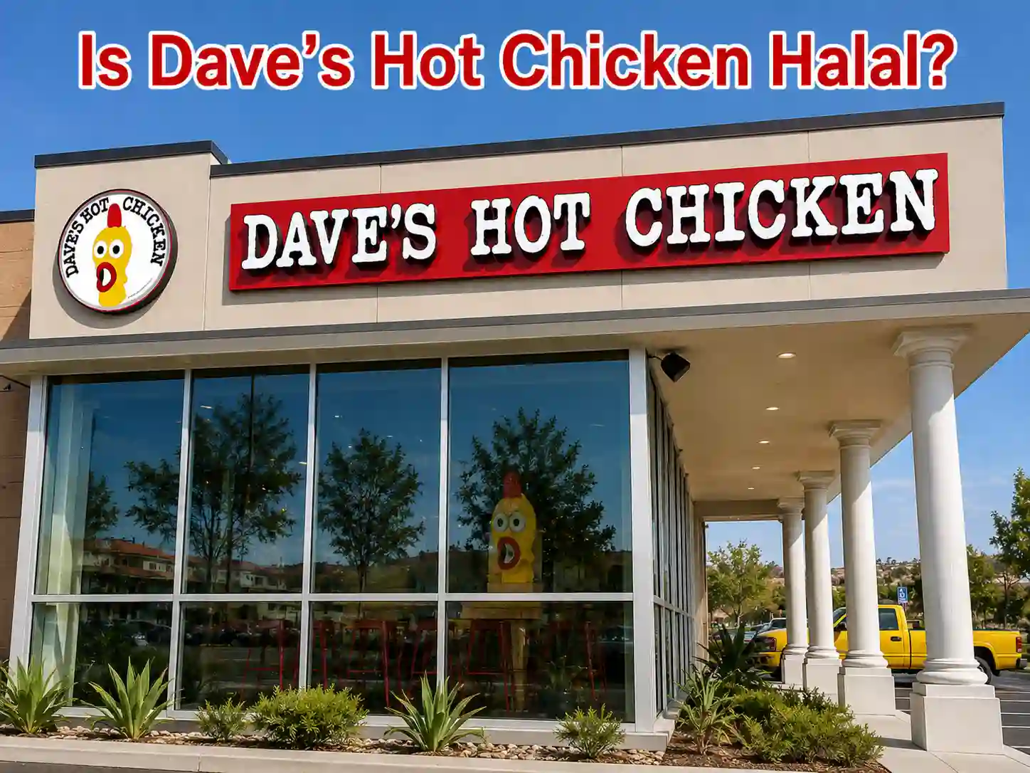 Is Dave’s Hot Chicken halal? Restaurant exterior with Dave’s Hot Chicken sign.