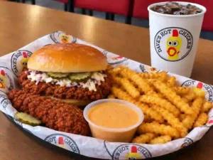 Dave's Hot Chicken Savannah menu featuring chicken tenders, sliders, and menu items in Savannah, Georgia.