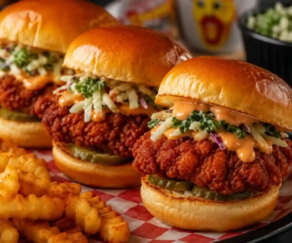 Dave's Signature Sandwich with fries in Dave's Hot Chicken