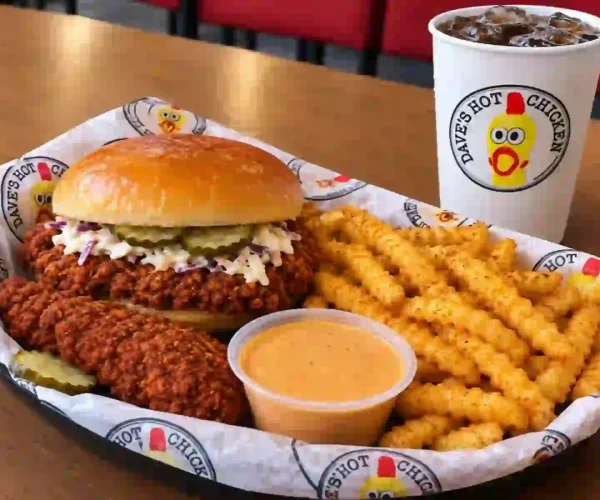 Dave's Hot Chicken Savannah menu featuring chicken tenders, sliders, and menu items in Savannah, Georgia.
